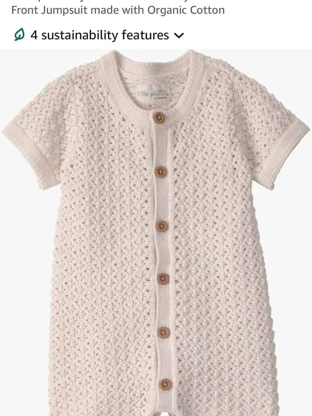 Carter's Cream Knit Front-Button Jumpsuit. NWT